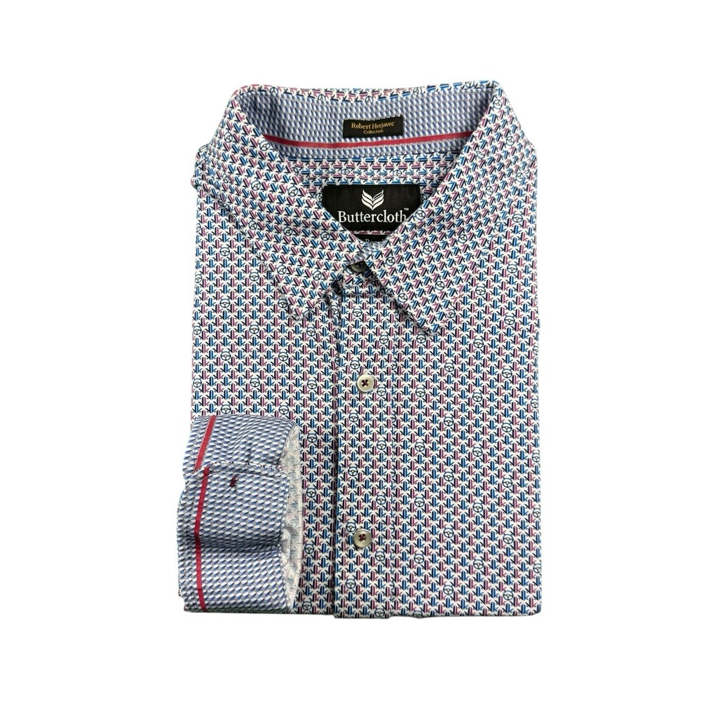 Buttercloth Robert Herjavec Geometric AOP Button Front Shirt Mens 2XL Regular